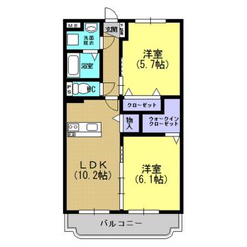 ラウレア中山(2LDK/2階)の間取り写真