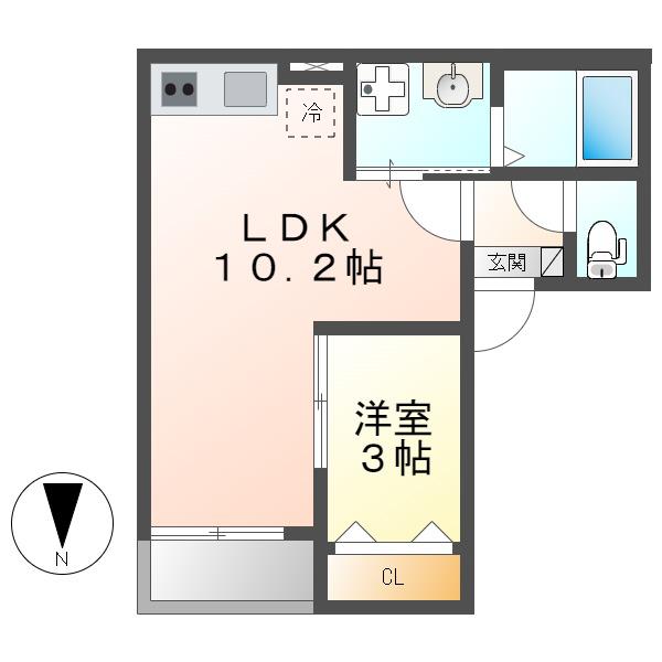GRANDBLUENAGASUKA II(1LDK/2階)の間取り写真