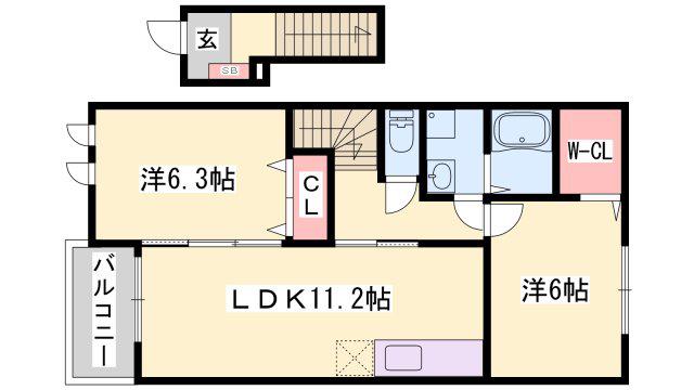 モスフロックス(2LDK/2階)の間取り写真