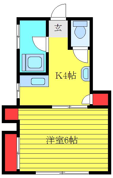 コーポキク(1K/4階)の間取り写真