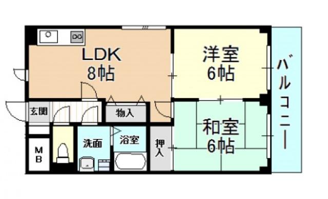 ロイヤルパレス法善寺(2LDK/1階)の間取り写真