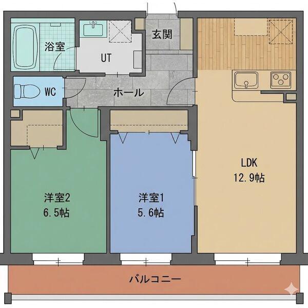 フェリシアス(2LDK/1階)の間取り写真