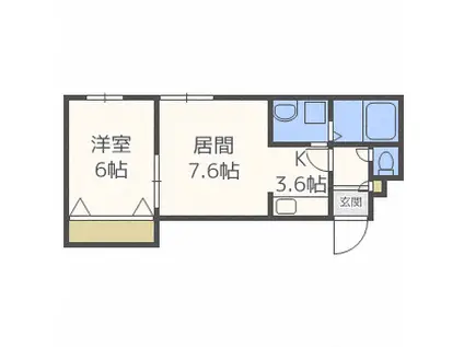 ルミナス八軒(1DK/2階)の間取り写真