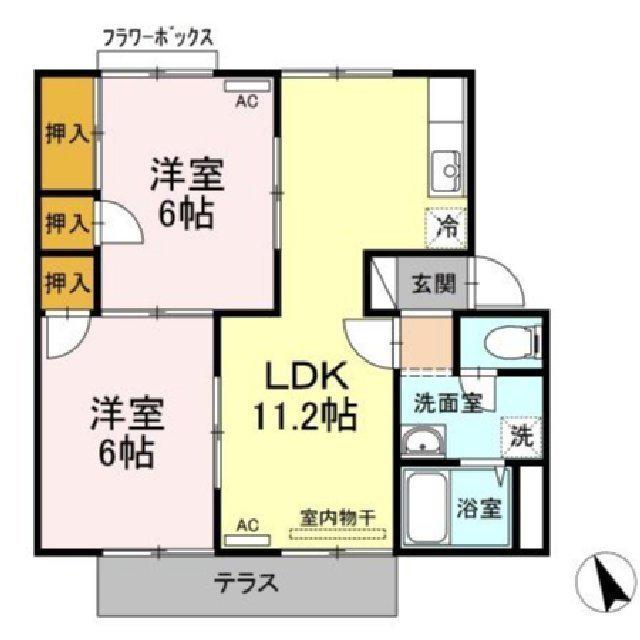 リヴェール目久美 B(2LDK/1階)の間取り写真
