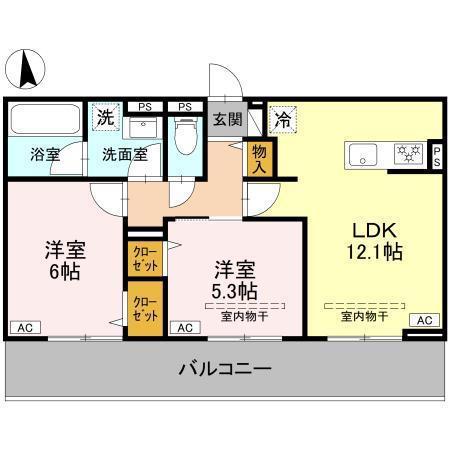 D-GRAN矢中町(2LDK/2階)の間取り写真