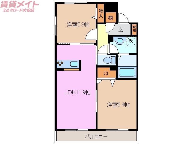 ルーチェ(2LDK/1階)の間取り写真