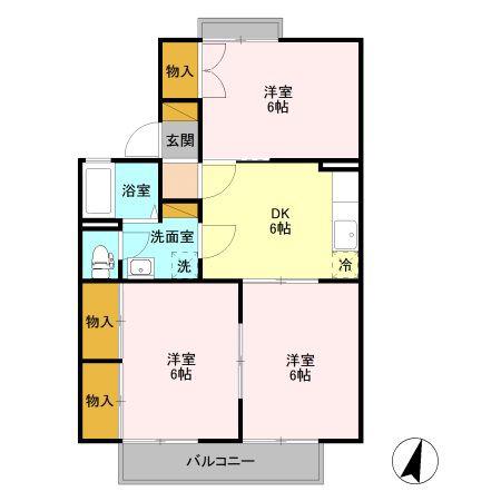 コーポ七曲りE(3DK/1階)の間取り写真