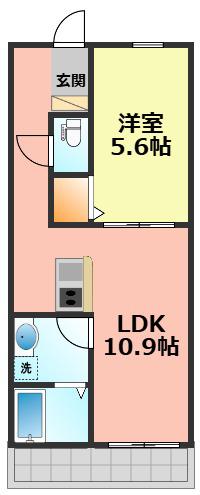 ティンガーラ須ヶ口 ウエスト(1LDK/1階)の間取り写真