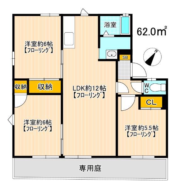 ラフォーレみゆき C棟(3LDK/1階)の間取り写真