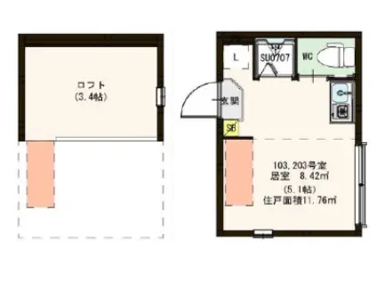 ハーモニーテラス赤羽西(ワンルーム/1階)の間取り写真