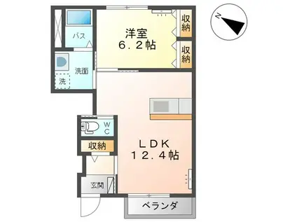 充実した設備が魅力の物件(1LDK/1階)の間取り写真