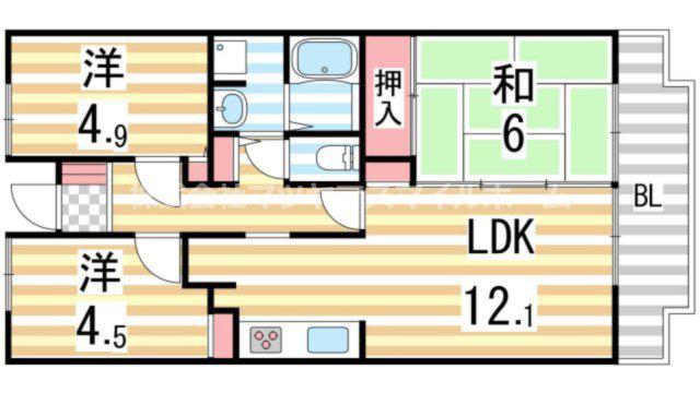 グリーンヴィラ御領(3LDK/5階)の間取り写真