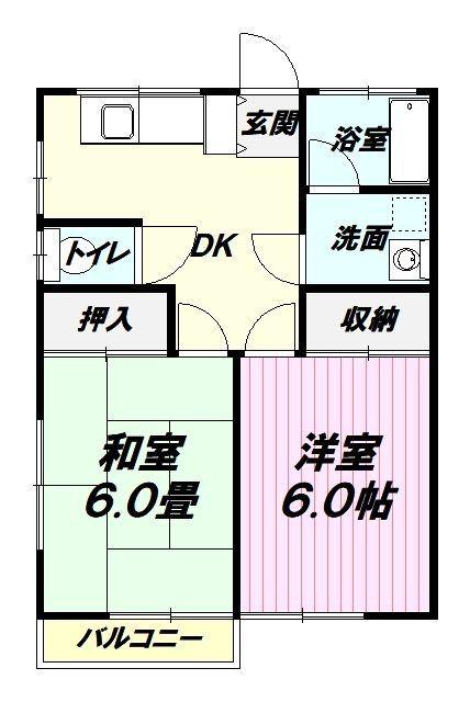 フラワーイン宮本(2DK/2階)の間取り写真