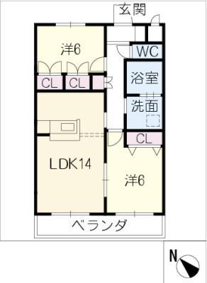 ラピスタウン緑丘通(2LDK/4階)の間取り写真