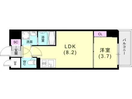 LIVIAZ KOBE LAMER(1LDK/2階)の間取り写真