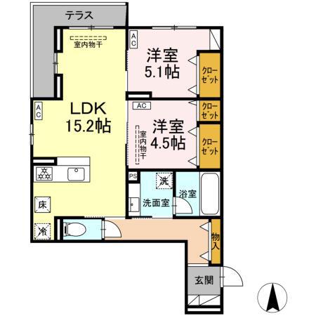 メリディアン ウエスト(2LDK/1階)の間取り写真