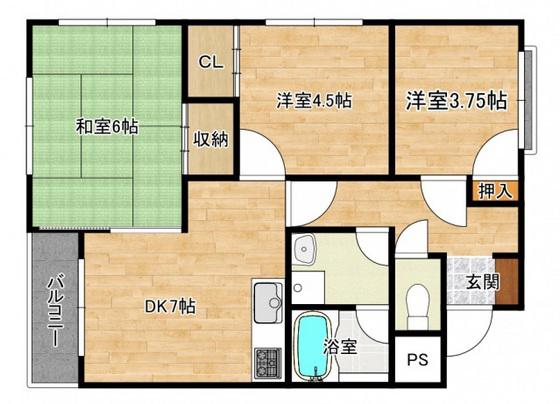 コーポ府南(3DK/2階)の間取り写真