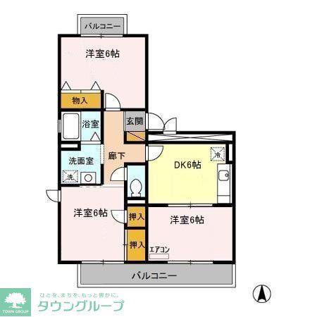オーシャンヒルズ B(3DK/2階)の間取り写真