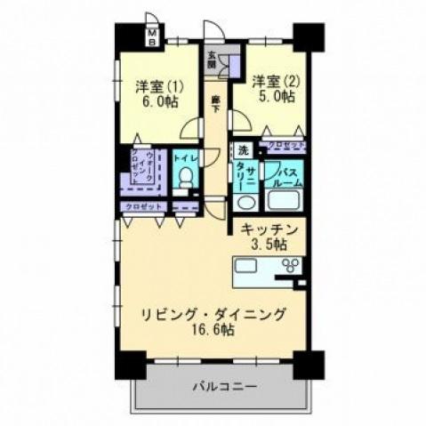 アルファライフ本通(2LDK/10階)の間取り写真