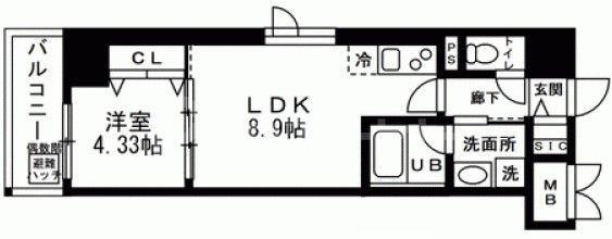 LA BELJOUR 錦糸町(1LDK/3階)の間取り写真