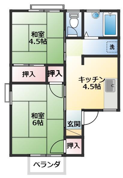 ハイツ水越 B(2DK/2階)の間取り写真