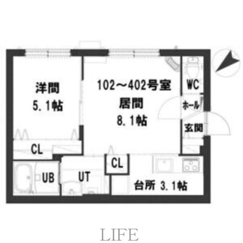 グランメールSARA(1LDK/4階)の間取り写真