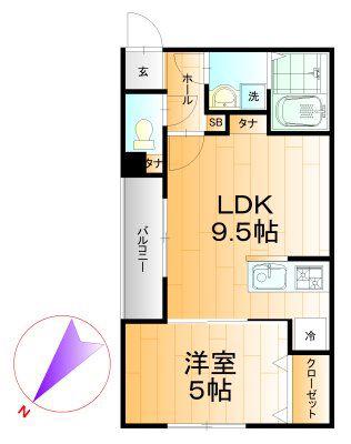 そりとる朝日ヶ丘(1LDK/1階)の間取り写真