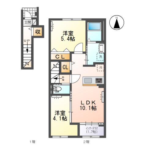 木曽川町門間南屋敷アパート(2LDK/2階)の間取り写真