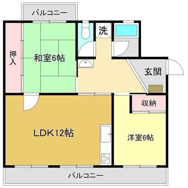 コーポ多喜(2LDK/4階)の間取り写真
