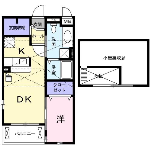 エヴァーハイム(1LDK/2階)の間取り写真