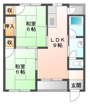 長野コーポA棟(2LDK/2階)の間取り写真