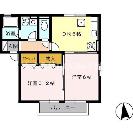 セジュール楽楽C棟(2DK/1階)の間取り写真