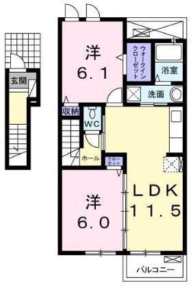 フィオーレ・デ・ぺスカ(2LDK/2階)の間取り写真