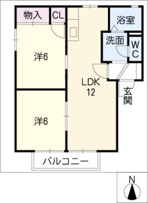 サニーコートI棟(2LDK/1階)の間取り写真