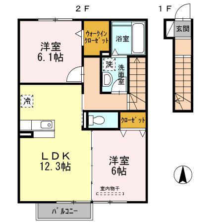 グランディールJ(2LDK/2階)の間取り写真