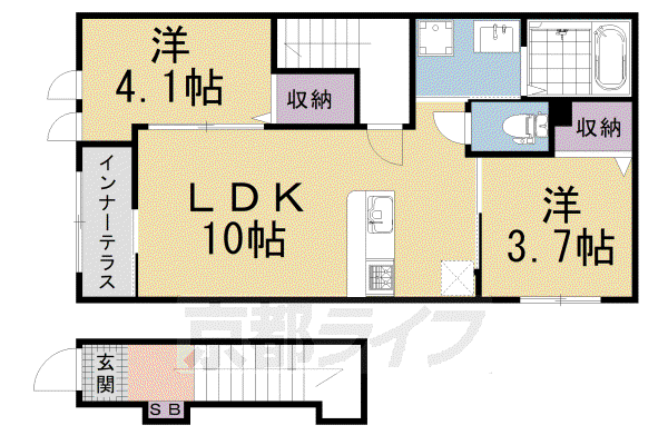 CASA CARINO 東福寺(2LDK/2階)の間取り写真