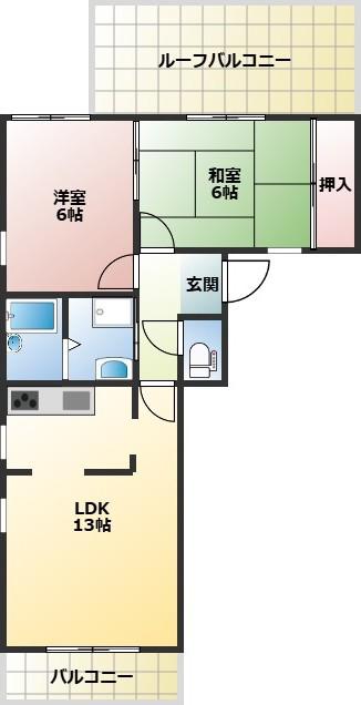 ファミーユ(2LDK/4階)の間取り写真