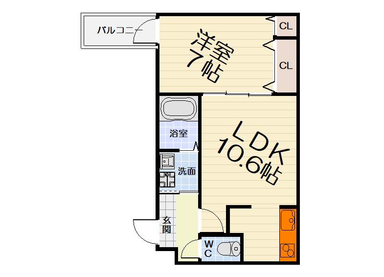 イノベーション鳳(1LDK/1階)の間取り写真