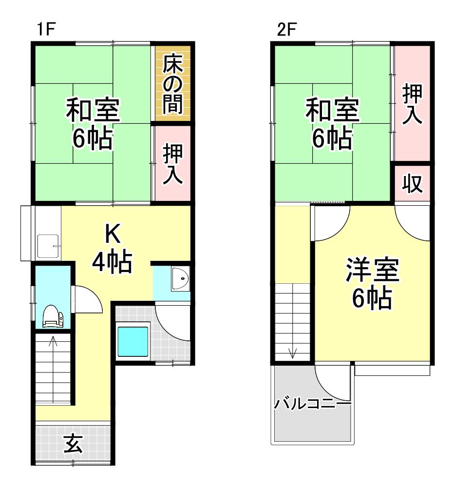 彦根市大薮町アパート(3K/1階)の間取り写真