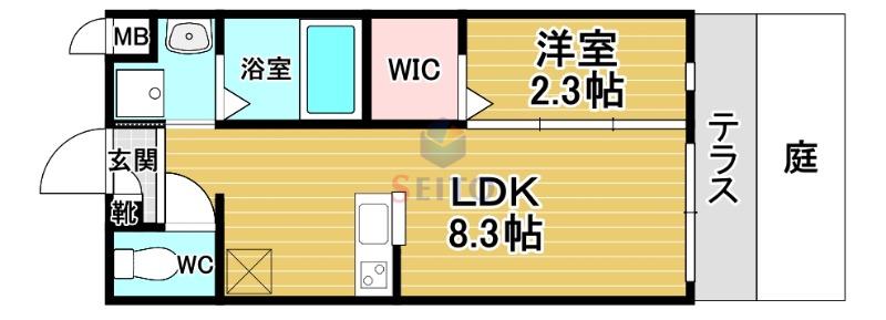 リアコート千里丘Iノース(1LDK/1階)の間取り写真
