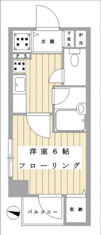 モノリス湘南(1K/2階)の間取り写真