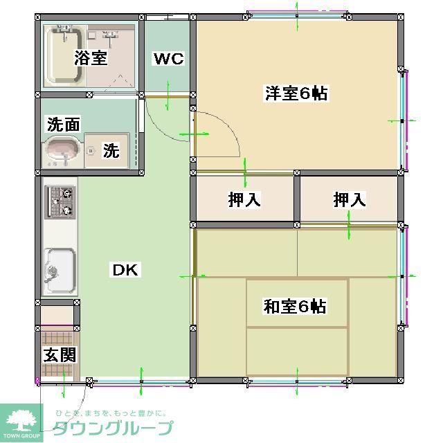 ハイフラッツ(2DK/2階)の間取り写真