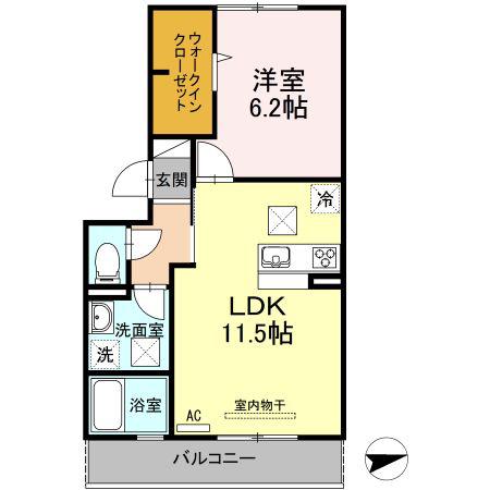 アンベル新山口(1LDK/1階)の間取り写真