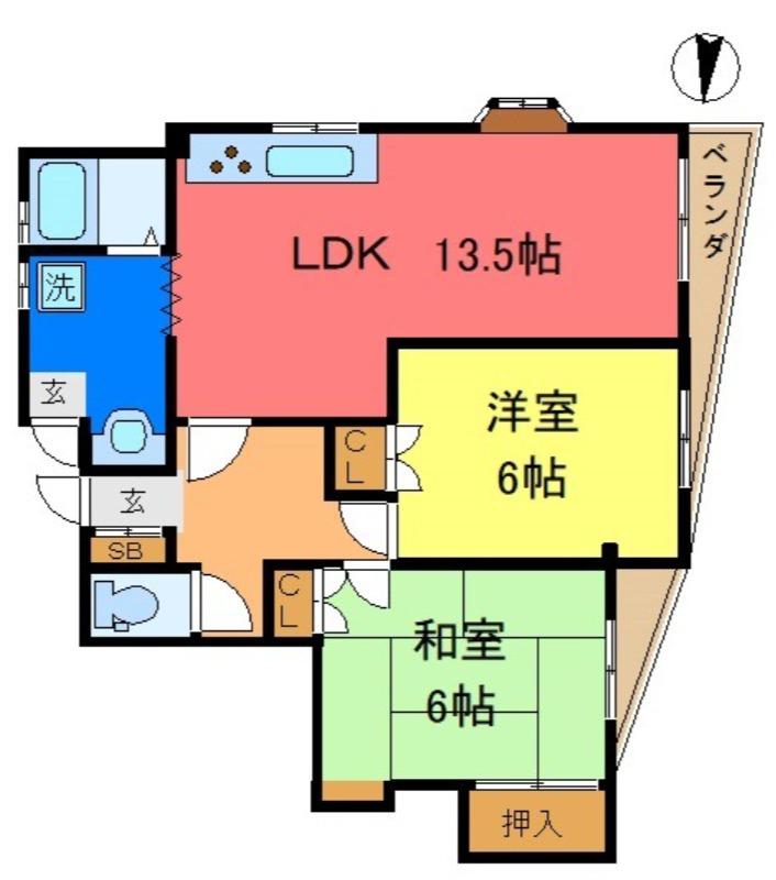 キャスティール四倉(2DK/2階)の間取り写真