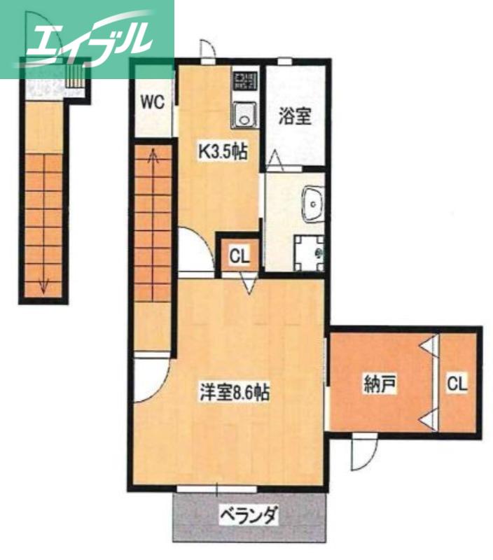 COCO RIZE A棟 (1K/2階)の間取り写真