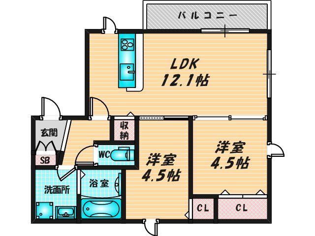 MAISON DE MILLE(2LDK/2階)の間取り写真
