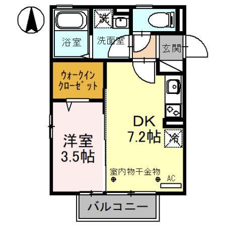 グリーンフィールド(1DK/1階)の間取り写真