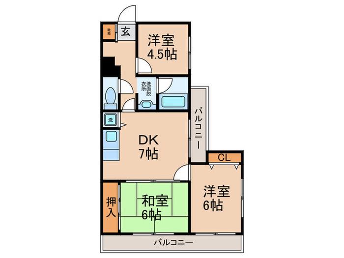 ベルドミール今川(3DK/4階)の間取り写真