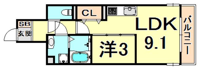 阪神本線 鳴尾・武庫川女子大前駅 徒歩15分 3階建 築8年(1LDK/2階)の間取り写真