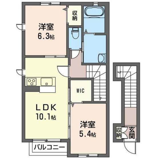 シエンフルール II(2LDK/2階)の間取り写真